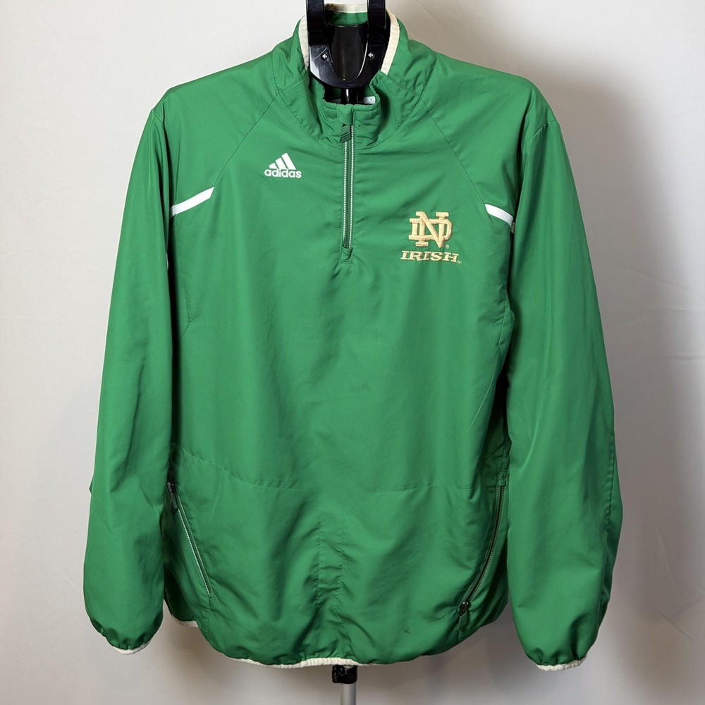 Notre Dame Fighting Irish Jacket Mens Large Green NCAA Football‎ Adidas Pullover
